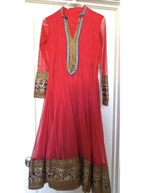 Coral Color Anarkali - 3 Piece Indian Outfit